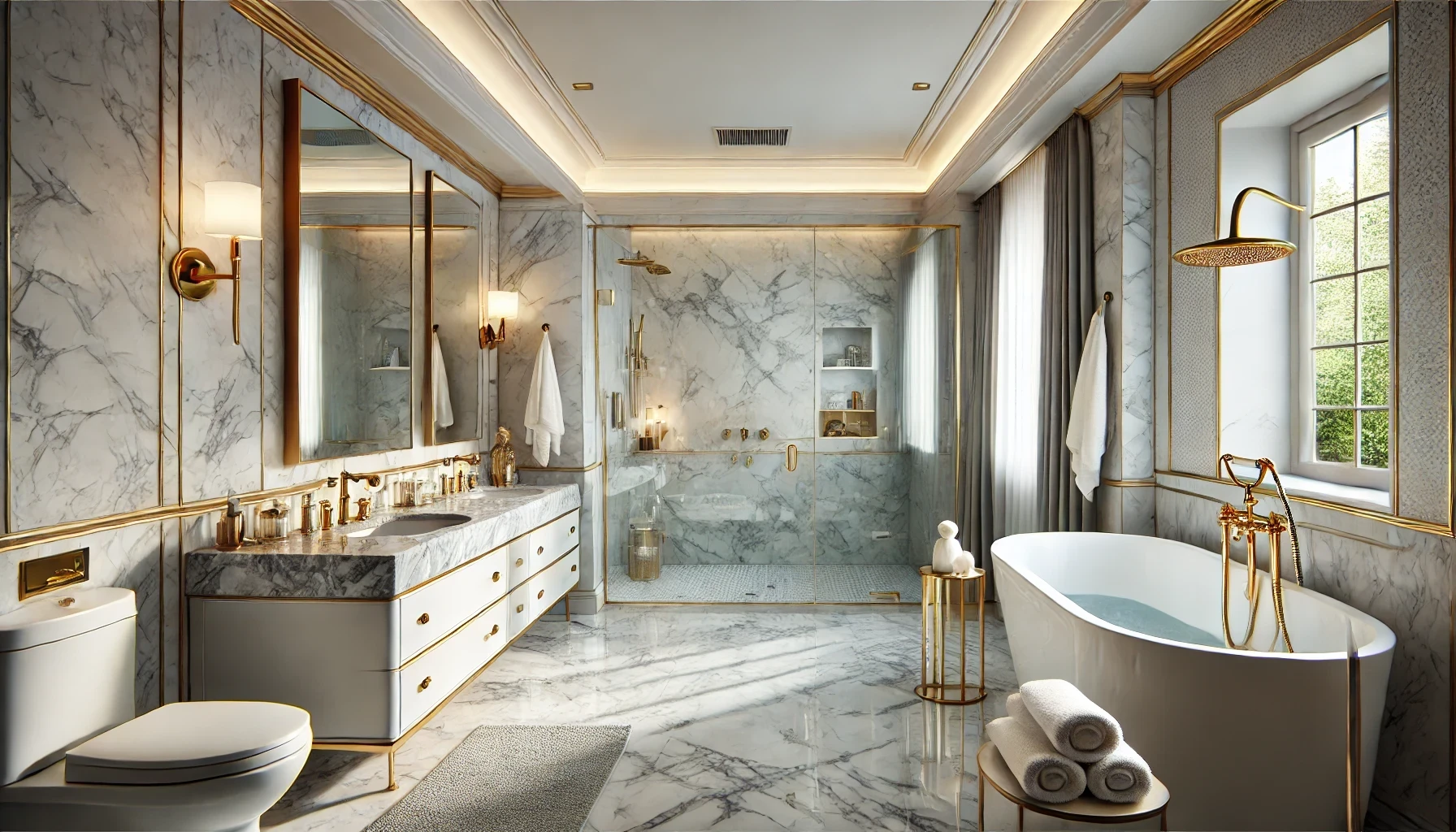 A bathroom with a bathtub, toilet, sinks and mirrors.