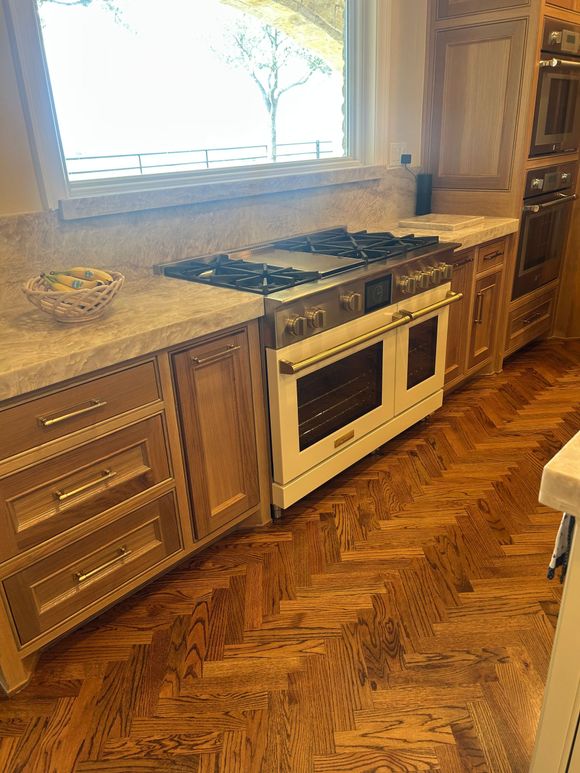 Kitchen with tile and hardwood flooring installation, DFW home renovation