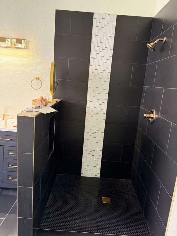 Custom tile and stone shower installation, DFW bathroom remodel