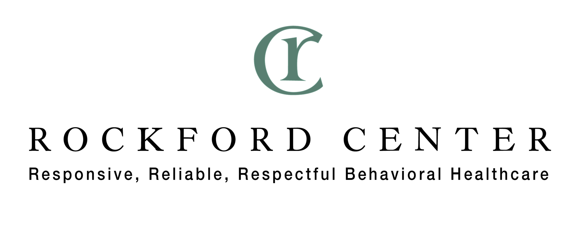 Rockford Center logo with green emblem and tagline, “Responsive, Reliable, Respectful Behavioral Healthcare.”