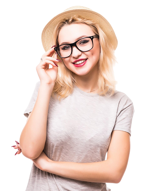 Smiling person in a straw hat and glasses, wearing a light shirt, posing with arms crossed on a white background
