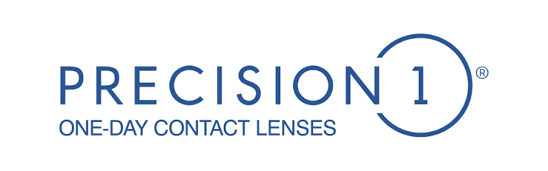 Precision One one-day contact lenses logo in blue text with circular icon