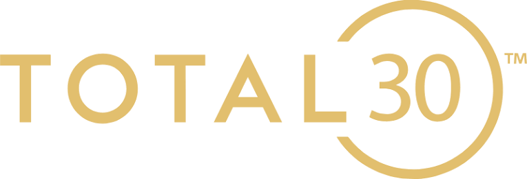 Total 30 logo in gold with a circular arc around the 30
