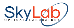 SkyLab Optical Laboratory logo in blue and orange with a blue orbit graphic