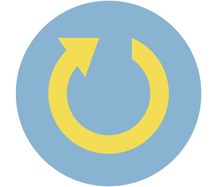 Blue circle with a yellow circular refresh arrow icon therapy FAQ