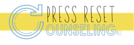 Press Reset Counseling logo with blue circular arrow, gold bar, and black text for San Antonio