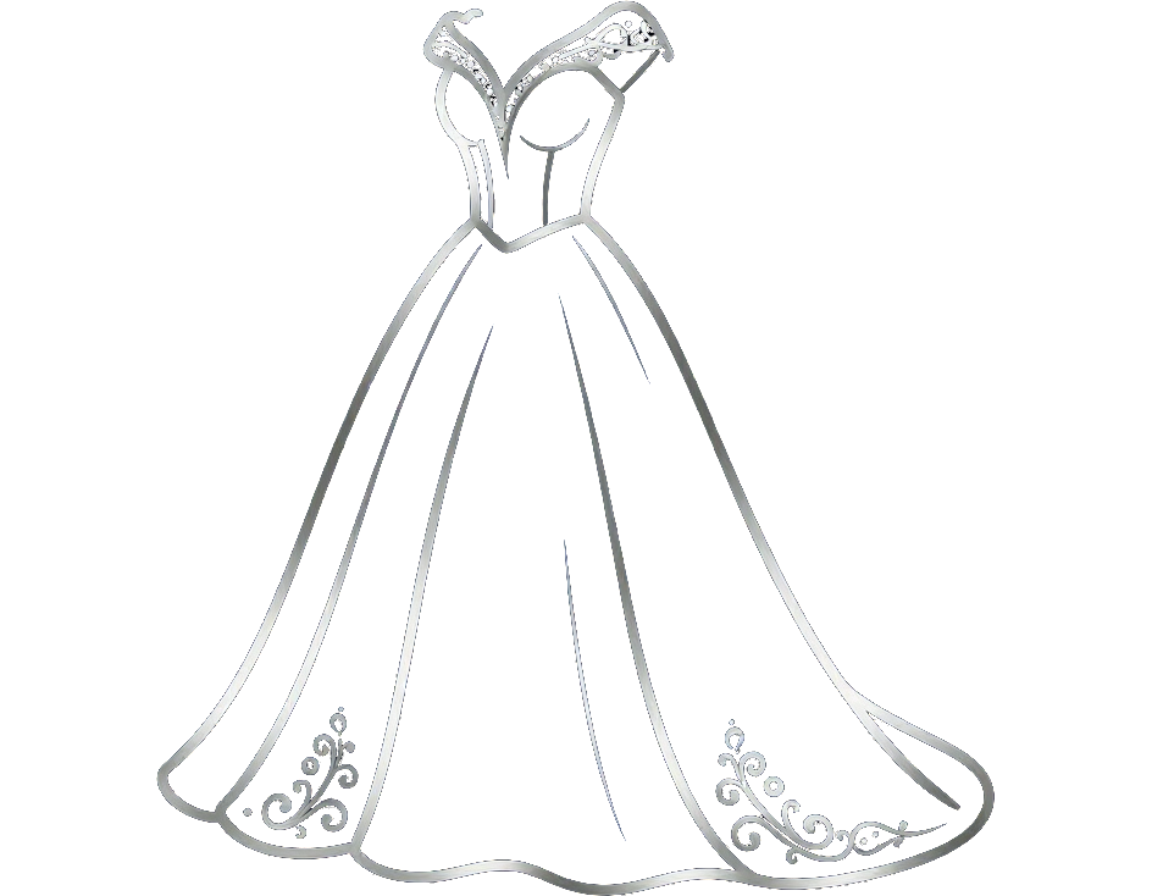 Elegante vestido de novia blanco sin tirantes con falda amplia y adornos florales en el dobladillo.
