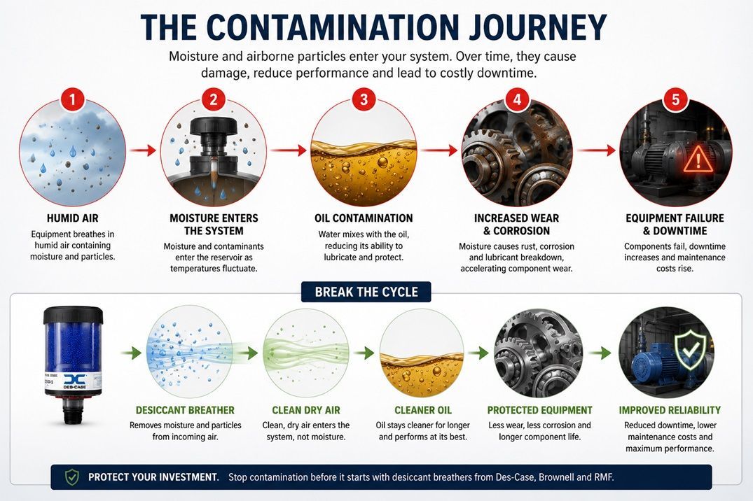 The contamination of water entering storage tanks journey & comparison as to how a desiccant breather can prevent this.