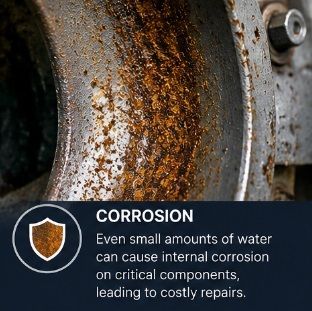 Corrosion Caused to metal components due to water entering the system.