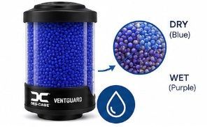 showing a desiccant breather turning colour after extracting moisture from the air.