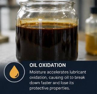 Picture of Oxidised Oil Due to moisture entering a storage tank via the breather