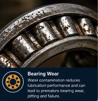 Increased bearing wear due to the moisture in the oil