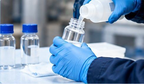 lab technician dealing with oil sample