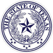 The seal of the state of Texas with a star and leaves