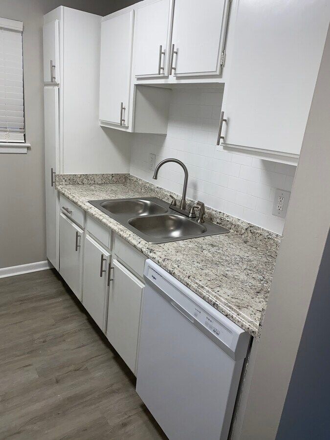 A kitchen with two sinks and a dishwasher