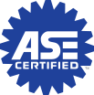 ASE Certified blue gear-shaped logo with white text | Automotive Physicians