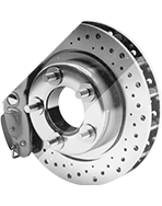 Silver disc brake rotor with hub and ventilation holes on a white background | Automotive Physicians