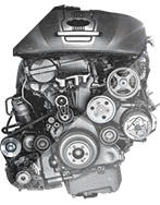 Engine with exposed front accessories and pulleys, black-and-silver mechanical assembly on a white background | Automotive Physicians
