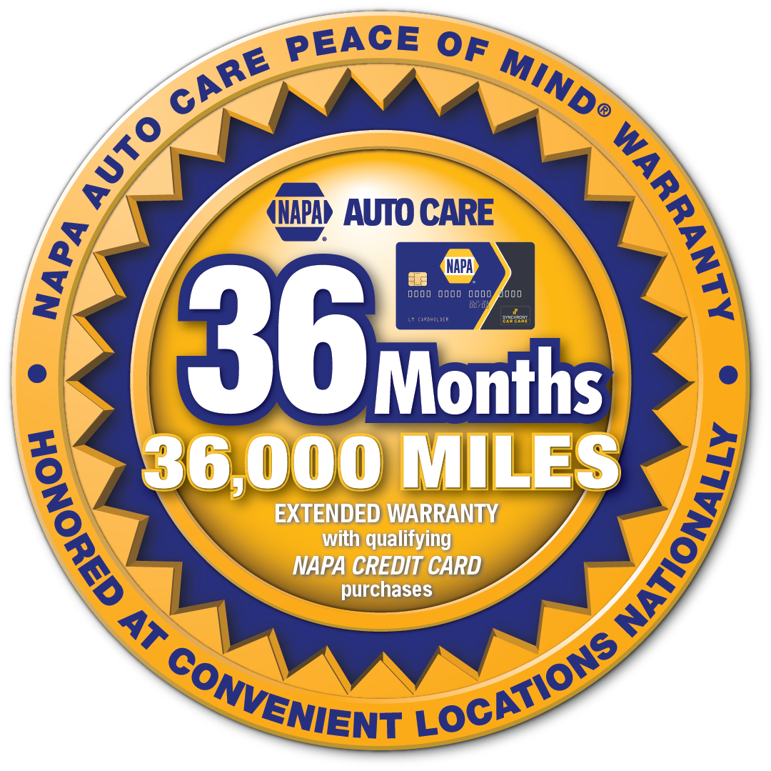 NAPA Auto Care warranty badge: 36 months, 36,000 miles, honored at convenient locations nationwide | Automotive Physicians