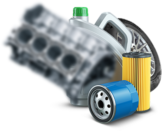 Automotive parts collage with tire, oil filter, air filter, engine block, and fluid bottle | Automotive Physicians