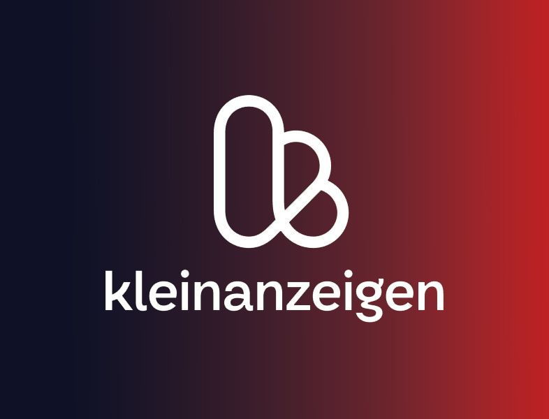 Een logo voor kleinanzeigen met een rode en blauwe achtergrond
