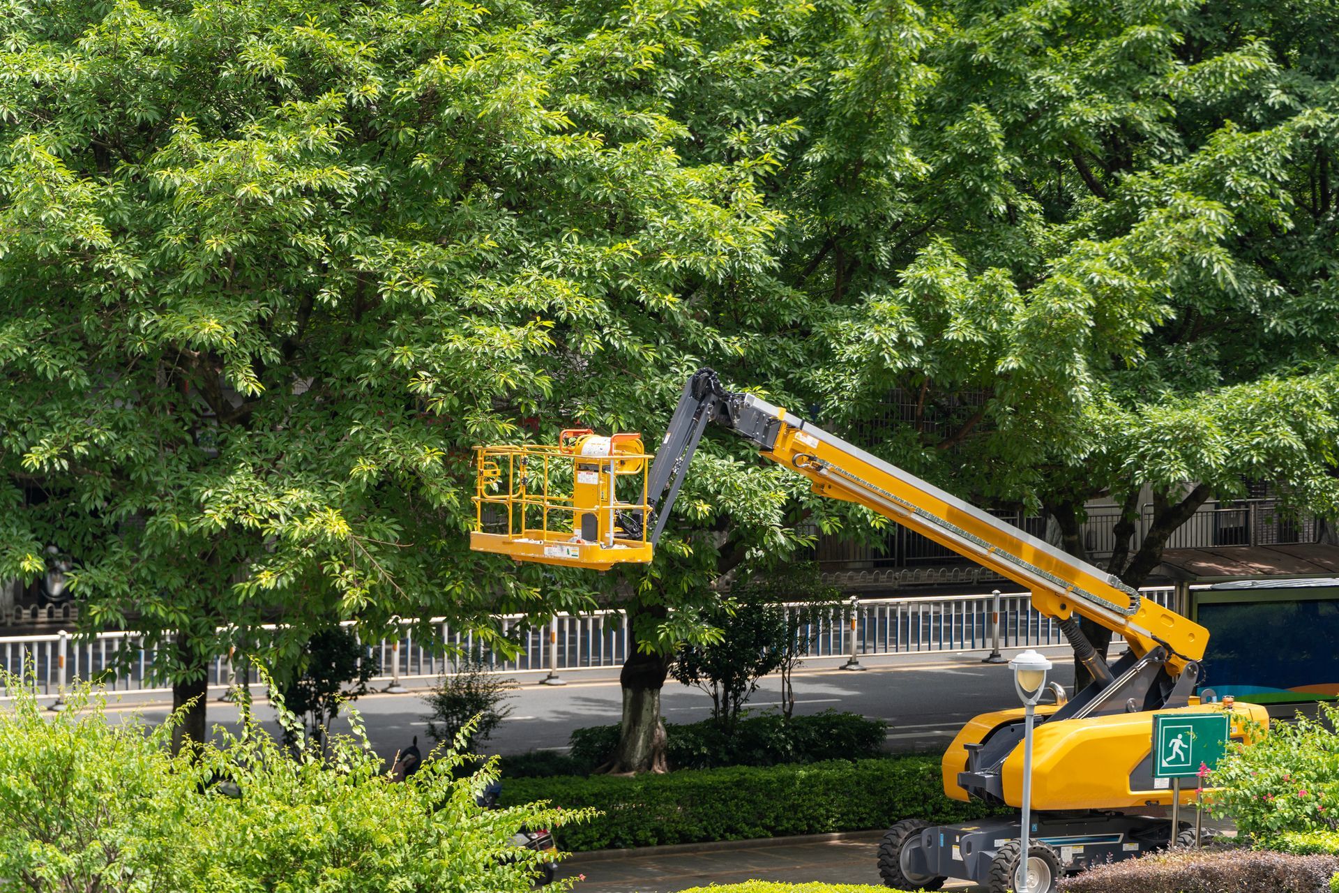 A construction truck for pruning branches