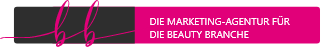 Ein rosa und schwarzes Schild mit der Aufschrift „Die Marketingagentur für die Beautybranche“