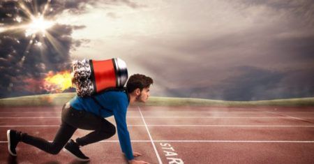 Image showing a man getting ready to run with a jet pack on his back