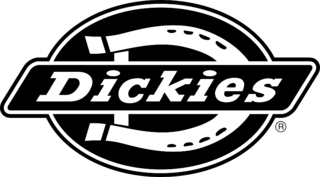 Dickies logo in black and white with bold italic text inside an oval emblem