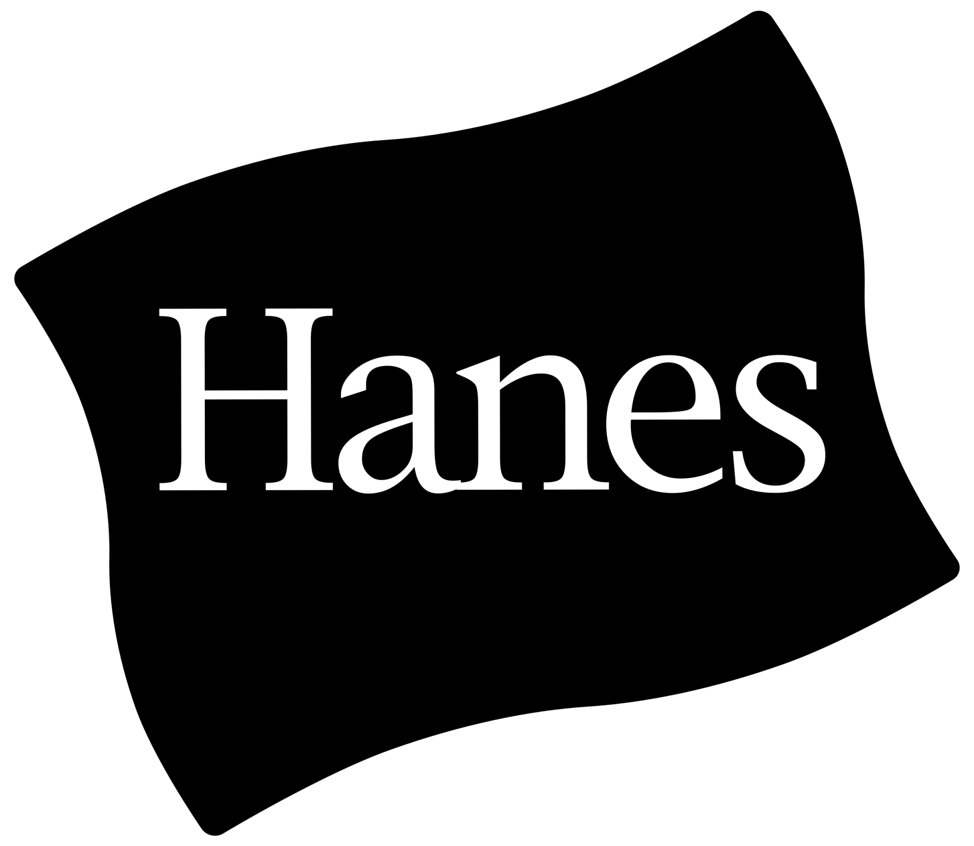 Hanes logo in white text on a black wavy rectangle