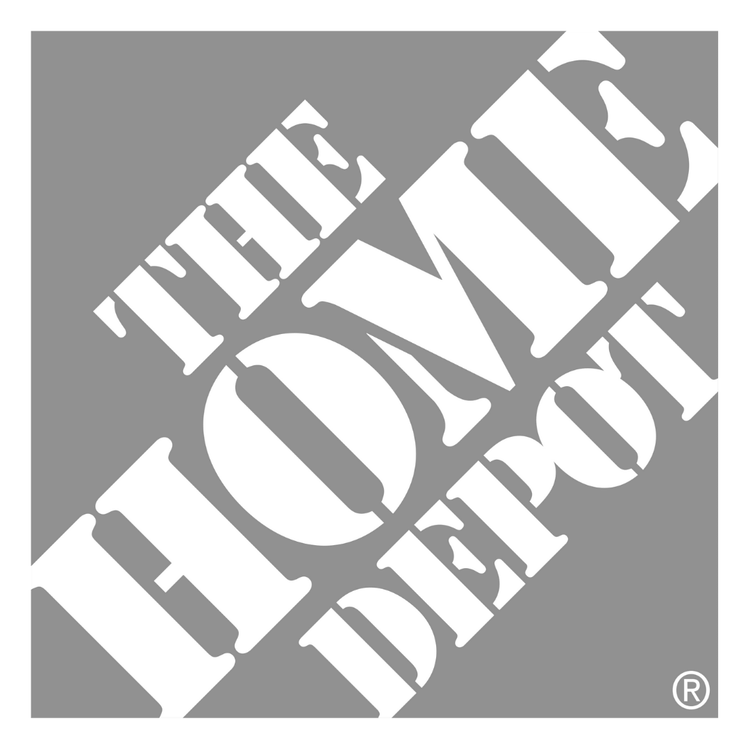 The Home Depot logo in white text on a gray square background.