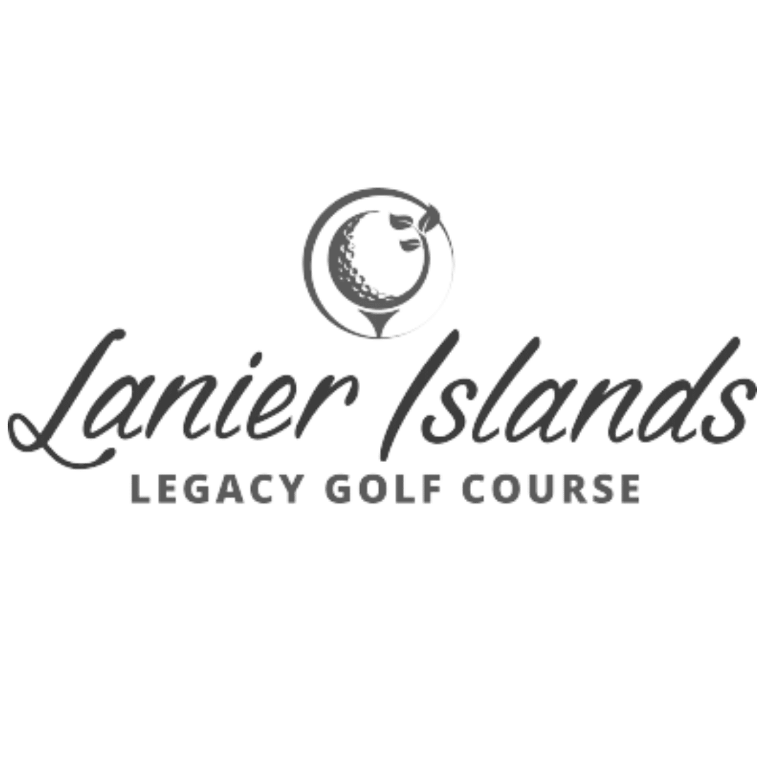 Lanier Islands Legacy Golf Course logo in black and gray with a golf ball and golfer icon
