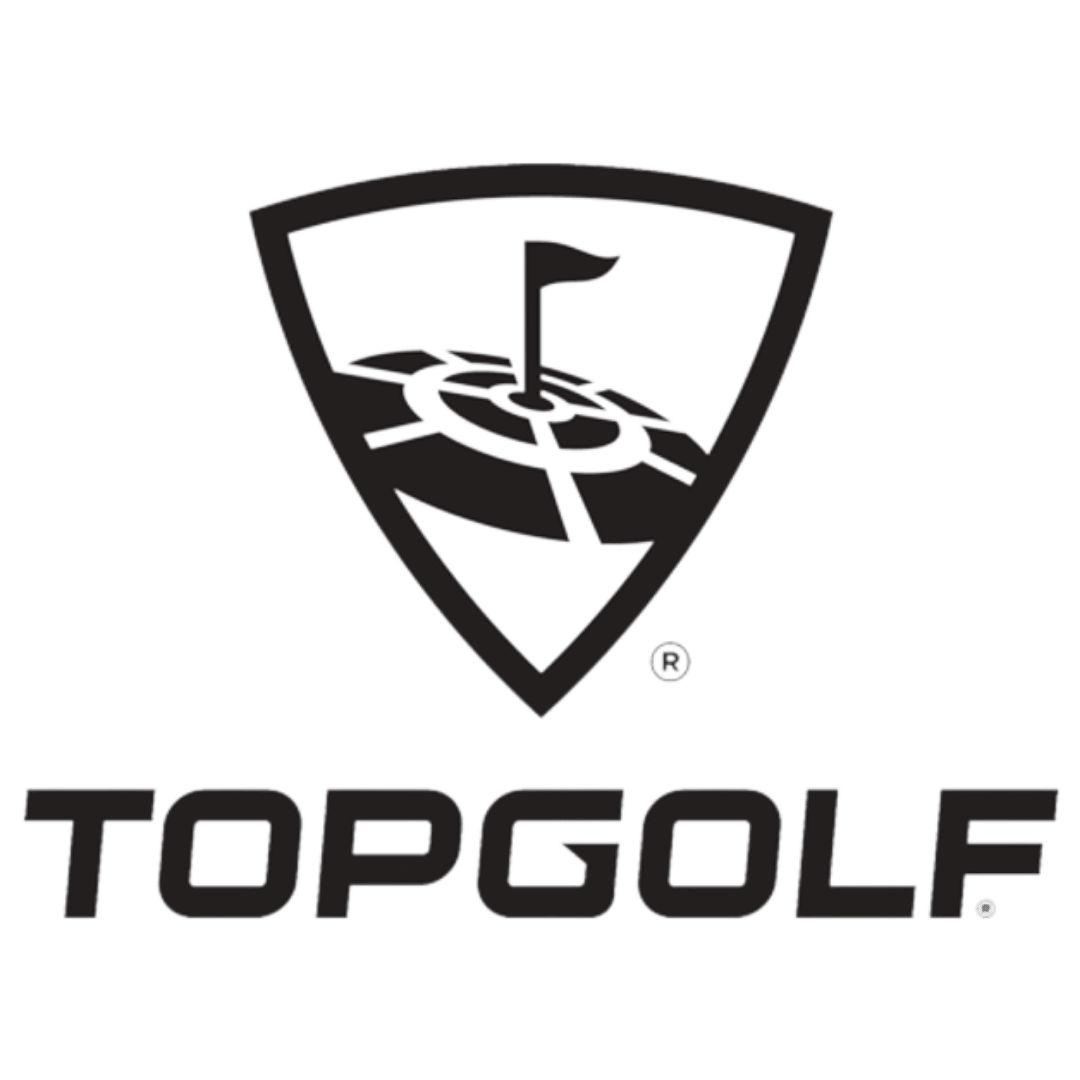 Topgolf logo with black shield icon and bold black wordmark on white background
