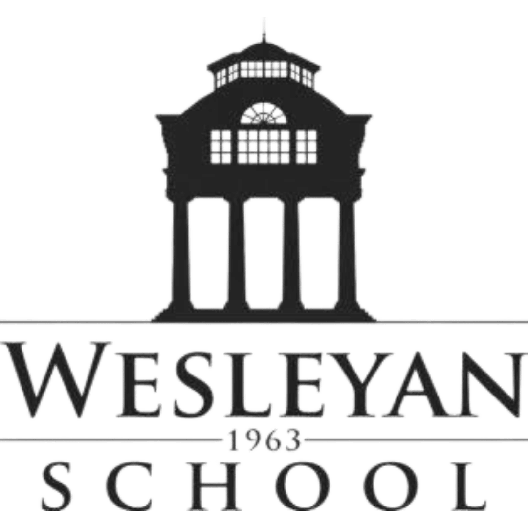 Wesleyan School logo with a black building icon and the words “Wesleyan School” beneath it.