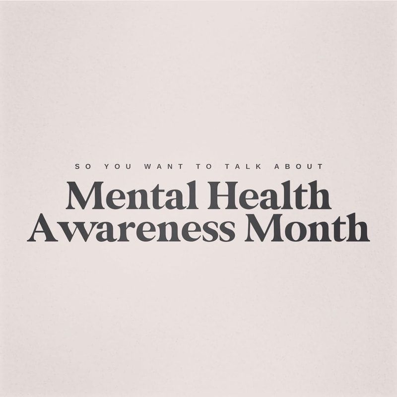 Text graphic reading “Mental Health Awareness Month” in bold black on a pale pink background.