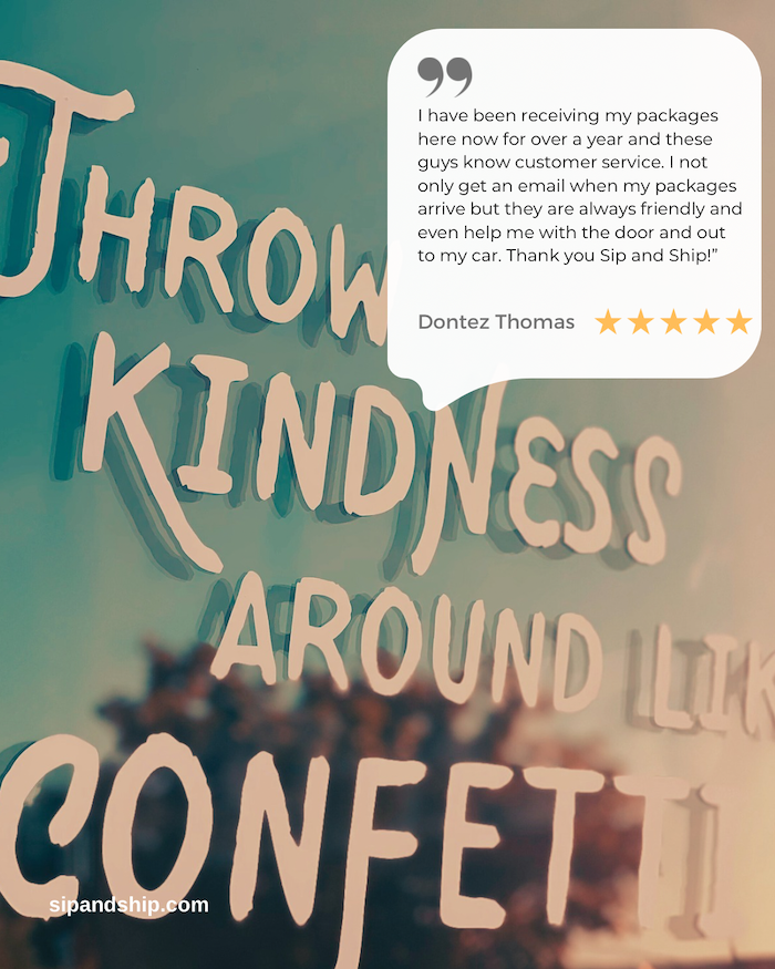Handwritten sign reading “Throw kindness around like confetti” on a pastel background with a quote overlay.