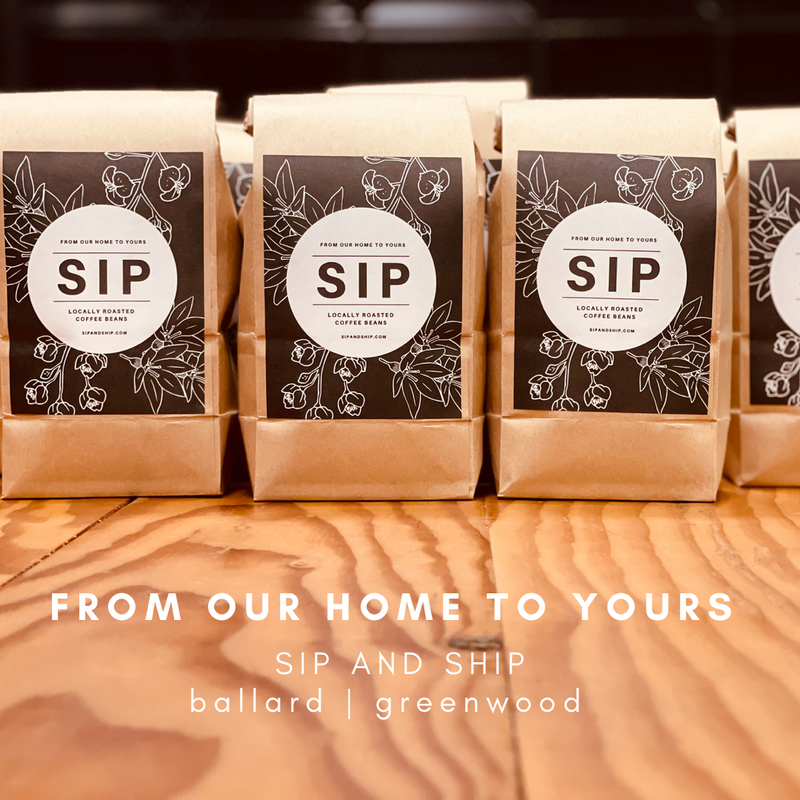 Three brown SIP coffee bags on a wooden surface with text “From our home to yours” and “Bali and Sip”