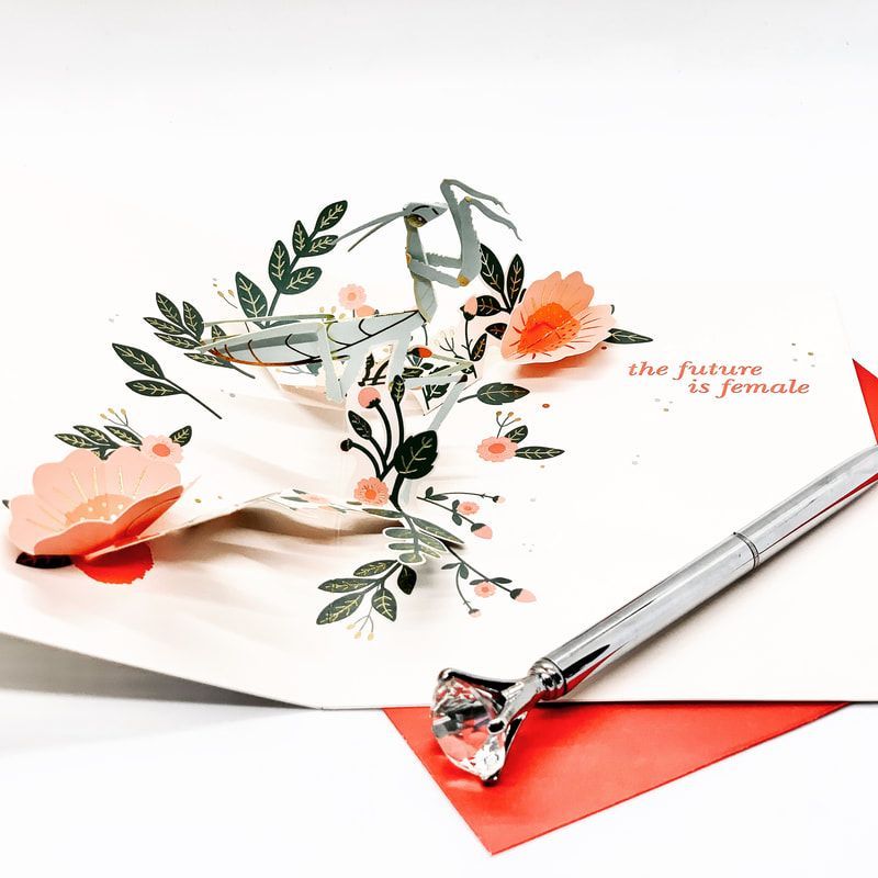 Floral watercolor card with a paintbrush and red envelope on a white background