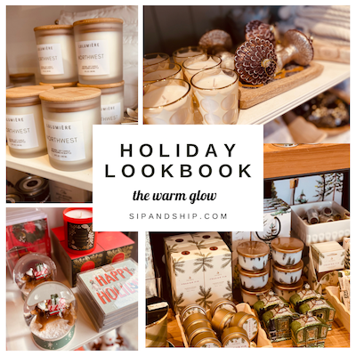 Holiday candle gift collage with warm-toned jars, wax melts, and “Holiday Looks” text