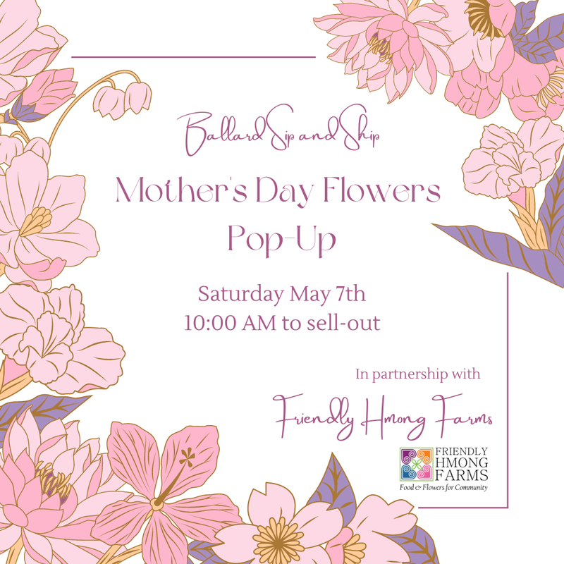 Mother’s Day Flowers Pop-Up flyer with pink floral border, Saturday May 7th at 10:00 AM