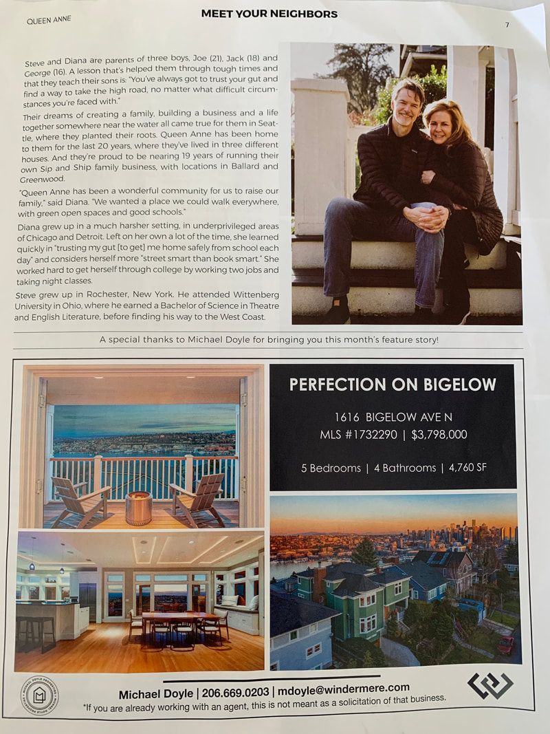 Real estate brochure page with home photos, couple portrait, and a “Perfection on Bigelow” headline