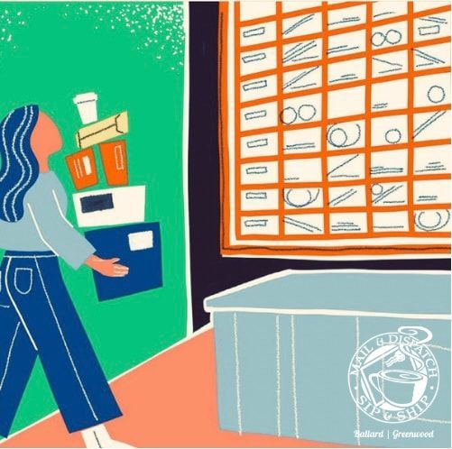 Person carrying files toward a wall of cubby mail slots in an office or mailroom