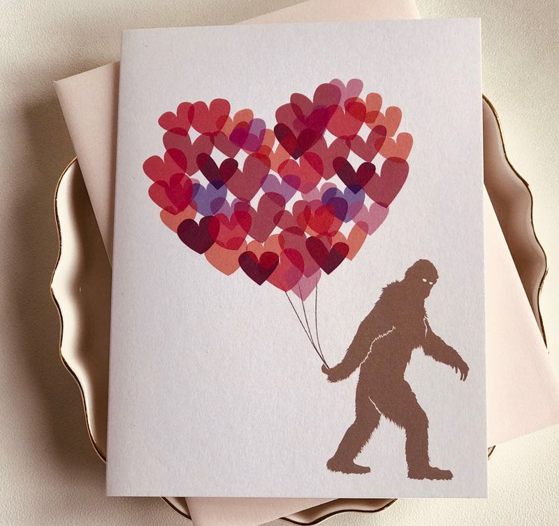 Silhouette of a person holding heart-shaped balloons on a greeting card with layered paper edges
