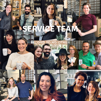 Collage of smiling café service team members with “SERVICE TEAM” and “SECOND TO NO OTHER” text.