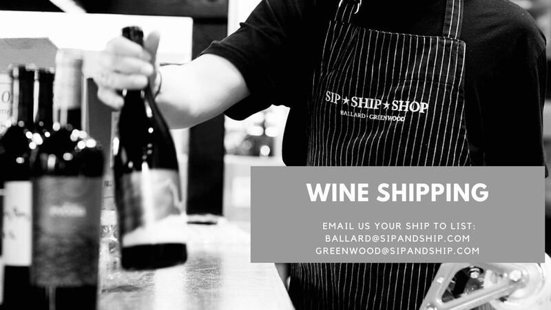 Black-and-white wine shipment promo with person packing bottles and “WINE SHIPPING” text overlay