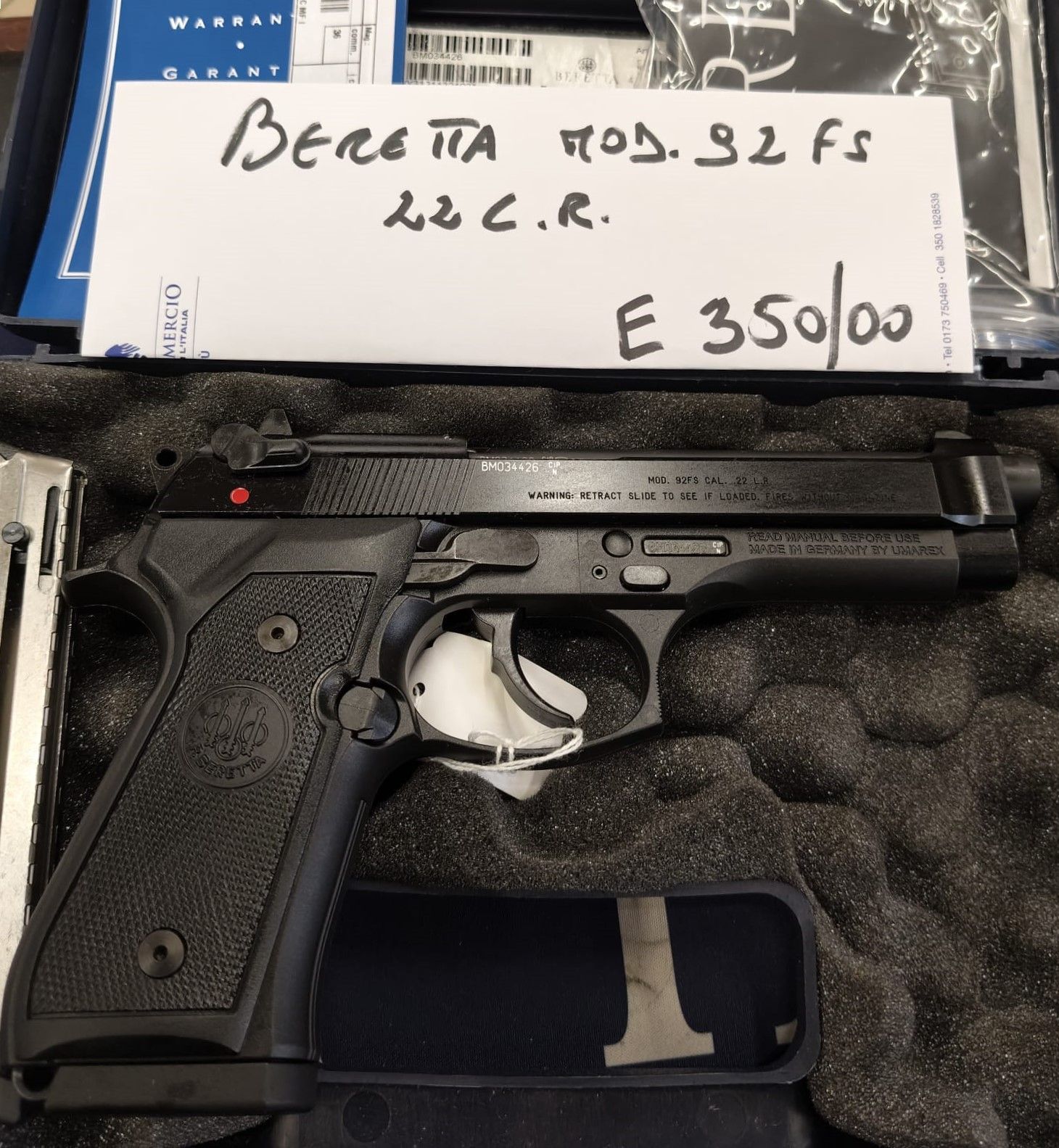 Pistola semiautomatica Umarex modello P.Beretta 92 fs calibro 22 l.r.
Prezzo di 350,00€