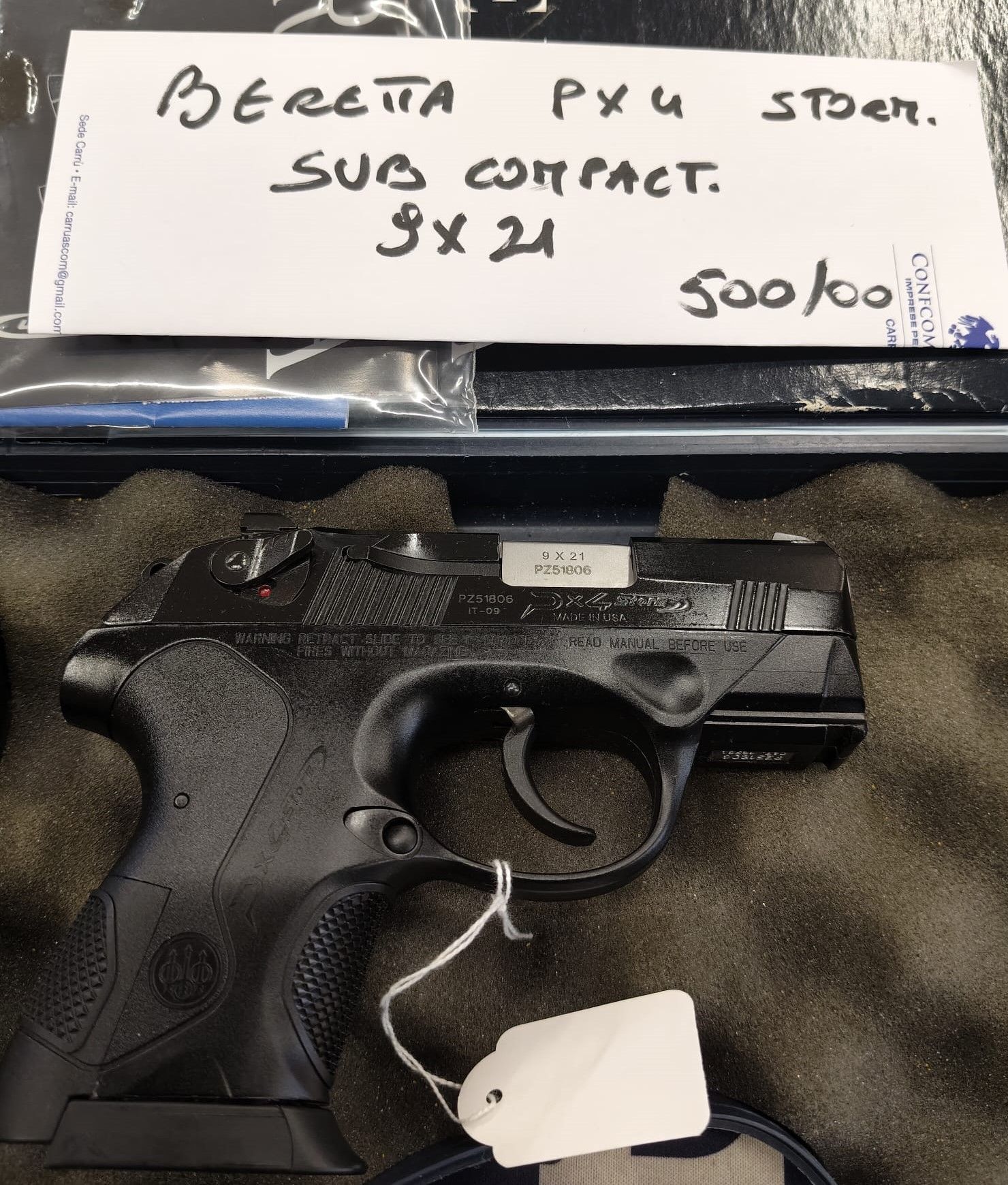 Pistola semiautomatica P.Beretta modello PX4 Storm Sub Compact calibro 9x21.
Prezzo di 500.00€
