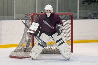 Henderson Warriors goalie set in the crease