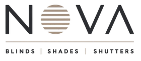 NOVA logo with striped “O” and tagline “Blinds | Shades | Shutters”