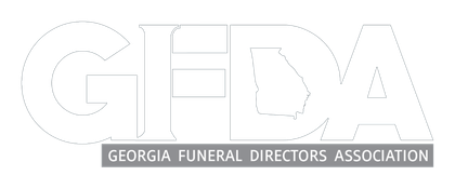 The logo for the georgia funeral directors association is black and white.